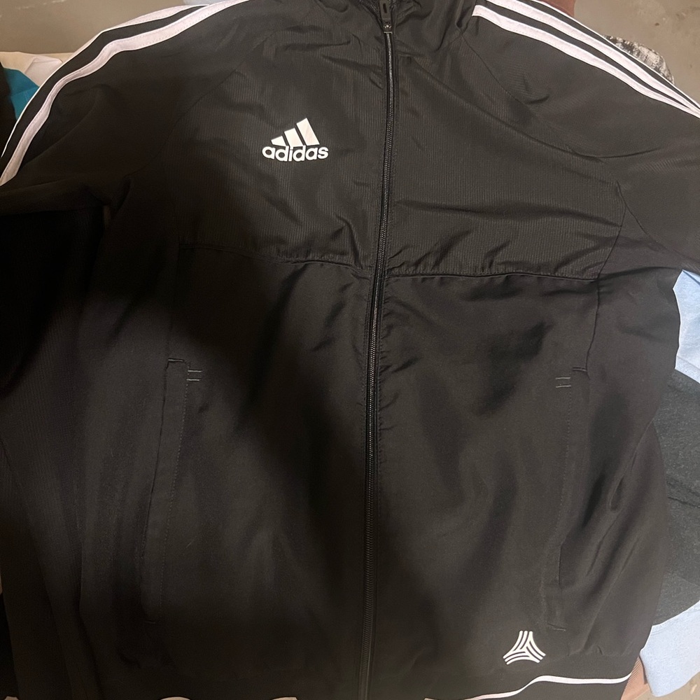Adidas Black Windbreaker with Signature Stripes